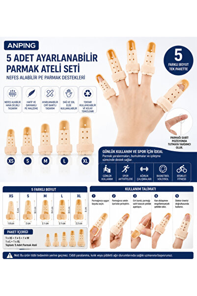 ORGANICYOU Anping 5 Pcs Adjustable Finger Splint Set – Breathable Pe Finger S...