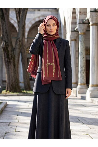 Vissona KREP ZİNCİR DESENLİ BORDO RENKLİ 75X195 KIRIŞMAZ ŞAL