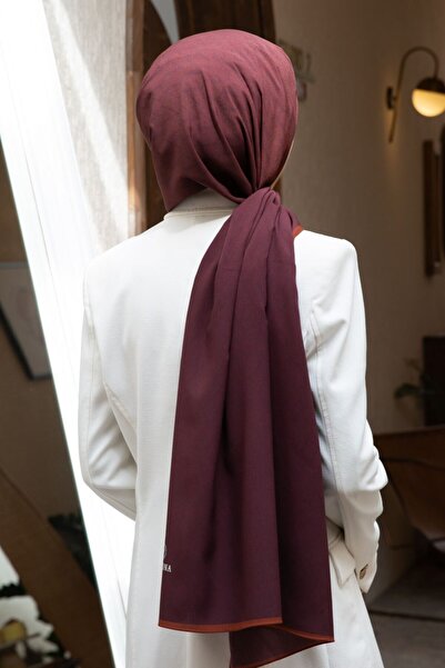 Vissona KREP DEGRADELİ MONOGRAM DESENLİ BORDO RENKLİ 75X195 KIRIŞMAZ ŞAL