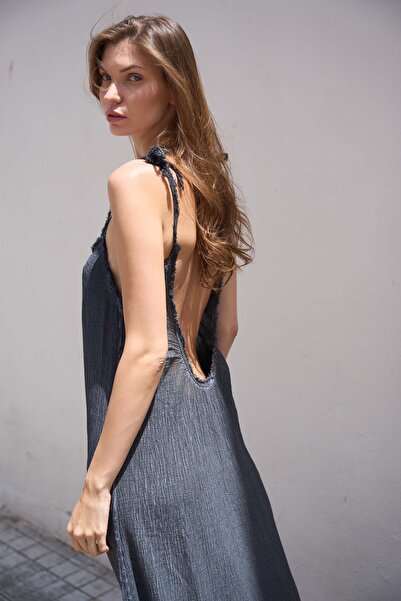 İKİKIZ Cotton Navy Blue Strap Dress L-Xl