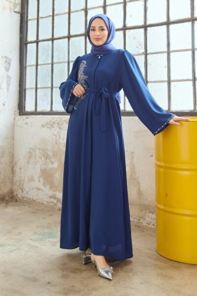 VAVİNOR Lora Stone Embellished Abaya - Indigo