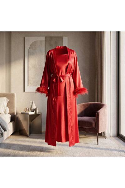 Lady Lingerie Women Satin Nightdress & Robe Set 2 Piece – Slip Dress + Robe w...