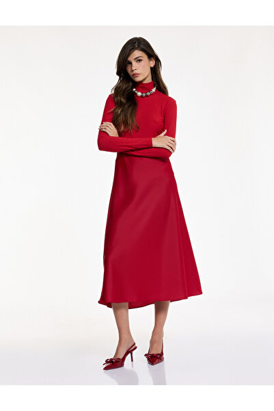 Koton slim fit Fusta midi din satin cu talie elastică