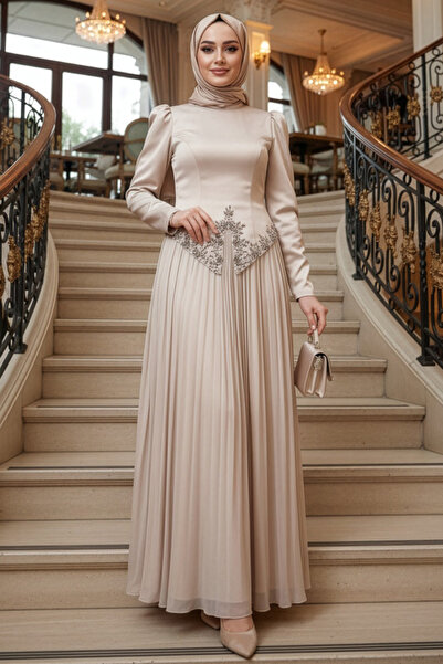 N.S NEVA STYLE - فستان سهرة بيج بتفاصيل من الخرز 55141BEJ