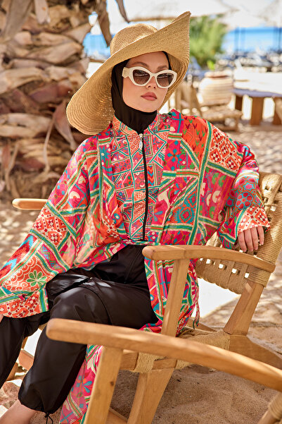 Remsa Mayo Remsa Tesettür Mayo Üzerine Tek Kaftan Kimono Pareo Pembe RP031 Arzu