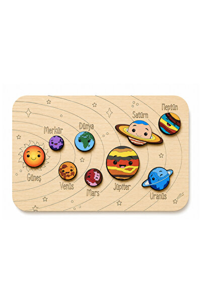 muentoys Ahşap Güneş Sistemi Puzzle | Eğitici Montessori Çocuk Puzzle | Gezeg...