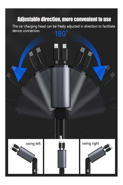 Bukela Car Charger 4-in-1 Retractable USB & Type-C & Lightning Digital Display Cigarette Lighter Car Charger Adapter Supports PD Fast Charging/QC3.0/FCP