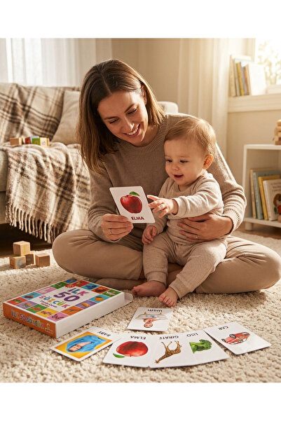 NOVAJOY İlk 50 Sözcük Flash Kartları 12 Ay+ Eğitici Zeka ve Dil Gelişim Kartl...