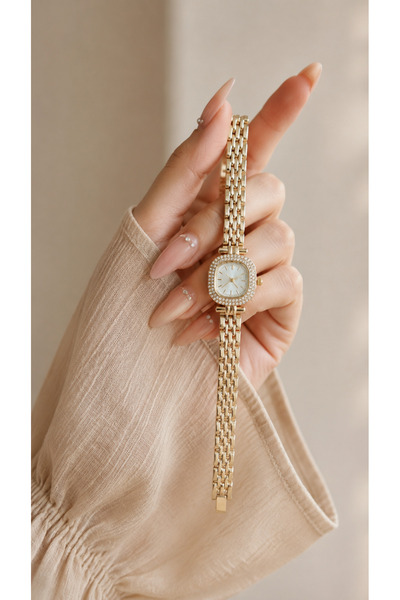 Boris Accessory Women's Wristwatch Gold Color Stone-Studded Oval Dial Elegant...