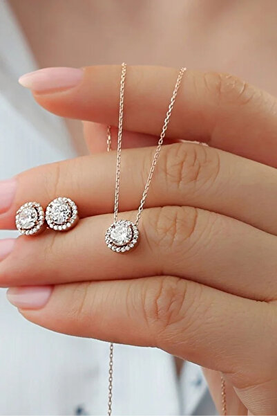 Papatya Silver 925 Ayar Gümüş Altın Kaplama Pırlanta Modeli Tektaş Kadın Koly...