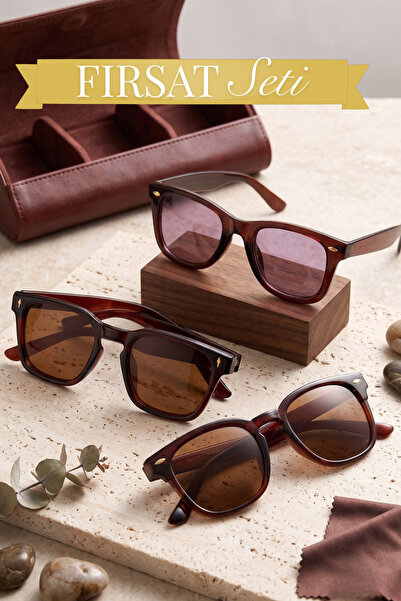 Lozzo 3-piece unisex uv400 protection brown sunglasses set 23-03 c3