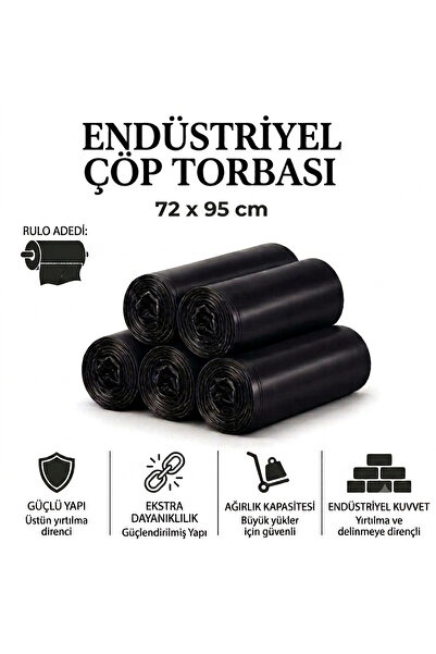 livaambalaj Battal Boy Sızdırmaz Endüstriyel Çöp Poşeti 72x95 cm 50'li Rulo -...
