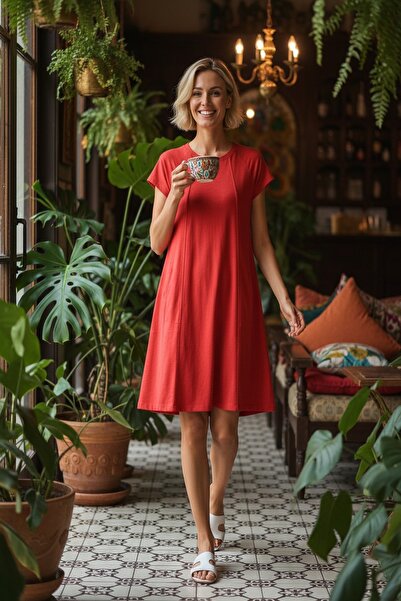 SHOPPEBUTİK Crew Neck Casual Comfortable Dress with Pockets
