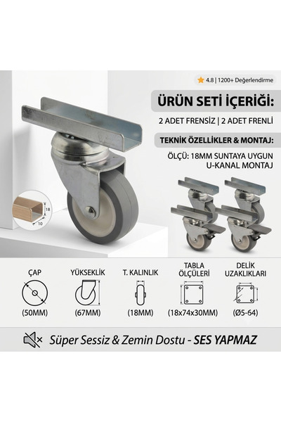 UYGUR TEKER A.Ş Furniture Wheel 18Mm-30Mm Threaded – Compatible with Tables, ...