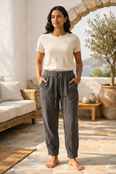 MELTEM COLLECTION Muslin Crimped Hem Pants