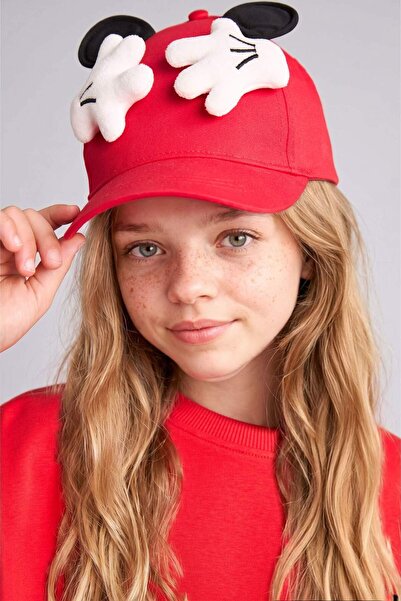DeFacto Disney Mickey & Minnie 3D 3D Cotton Cap Red Hat Girl Child G2786A826Sm