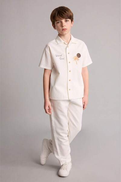 DeFacto Панталони с прав крачол от ленена смес за момчета H6265A826HS