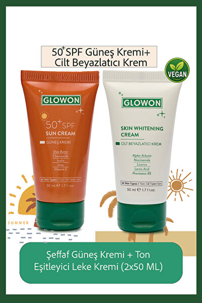 GLOWON Leke Karşıtı ve Aydınlatıcı Bakım Seti SPF 50+ Şeffaf Güneş Kremi & Ve...