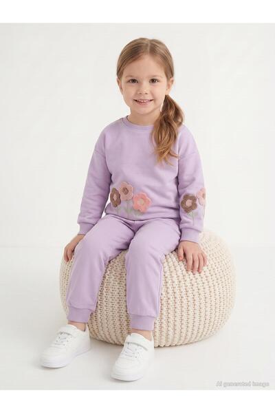 Civil Girls Σετ Φόρμας με Κέντημα Λουλουδιών για 2-5 Ετών - Μπεζ 4-5 Ετών