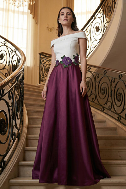 Neva Style Mürdüm Saten Bulava Abiye Elbise 4449MU