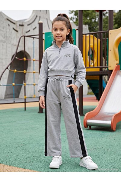 Mışıl Kids Half-Zip Tracksuit Set for Ages 6-9 - Gray