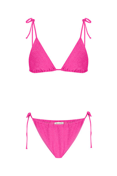 AQUELLA Lurex Neon Pink Triangle Bikini Set