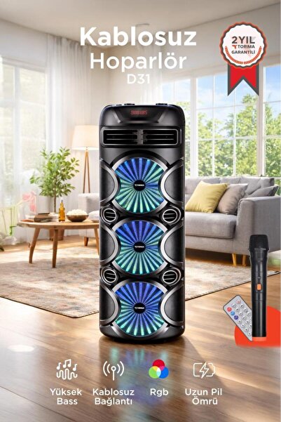 Torima D31 Led Işıklı Mikrofonlu Kumandalı Bluetooth Hoparlör