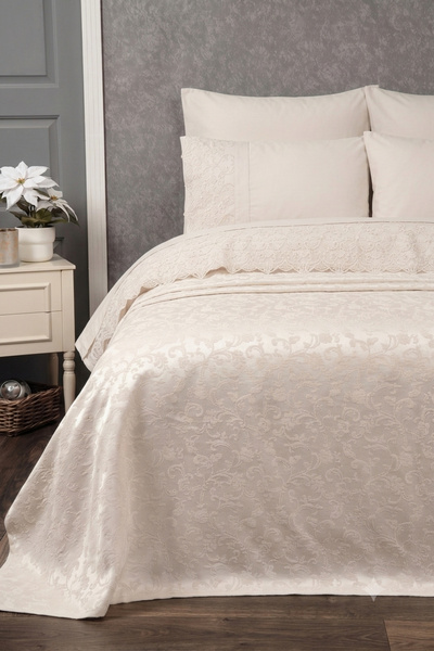 Sevim King Size 6 Piece Pique Set - 240X260 cm Chenille Jacquard Bedspread Se...