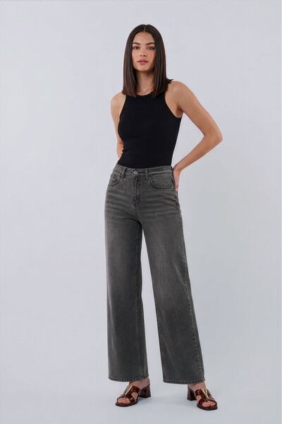 blue white Pantaloni de damă gri din Lycra, elastici, tip Palazzo