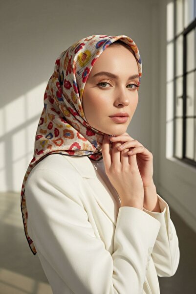 Vissona %100 Twill İpek Renkli Leopar Desenli Turuncu - Sarı Renkli 90x90 Eşa...