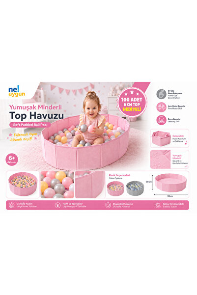 NeUygun Katlanır Aktivite ve Top Havuzu, Yumuşak Minder Tabanlı 100 Adet 6 Cm...
