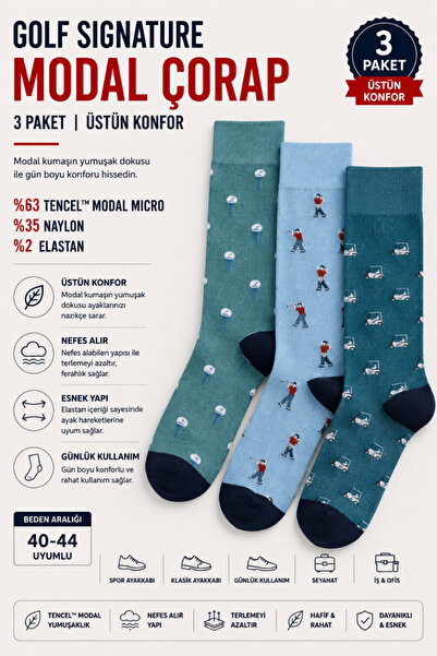 ÇORAPSA Golf Signature Modal Çorap 4 Paket | Üstün Konfor