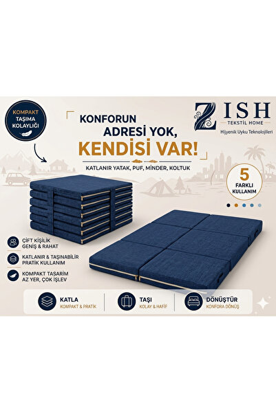 zishtekstil Katlanır Yatak, Misafir Yatağı, Yer Yatağı | 5'i 1 Arada Akıllı T...