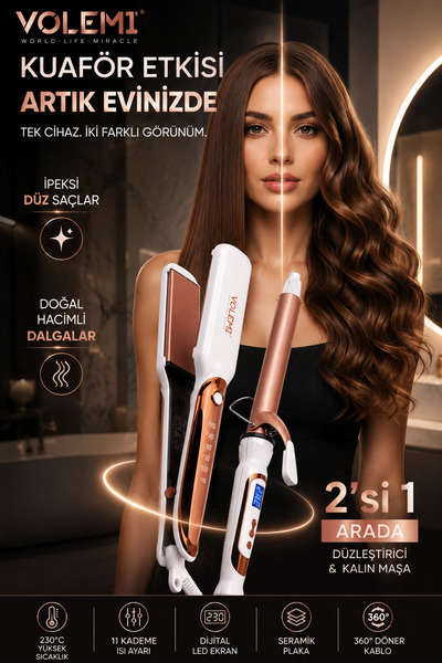 VOLEMİ V-0095 2 in 1 Ceramic Coating Ionic Hair Straightener and Hair Styling...
