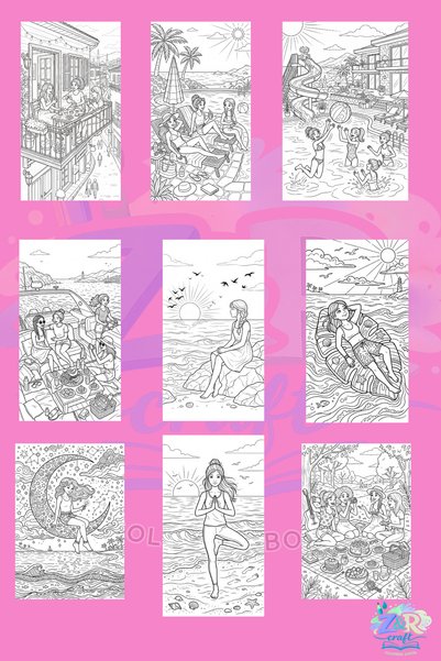 Z&R CRAFT Summer Girls Coloring Book - 30 Pages 30 Visuals - A4 Vertical Format - Transparent Spiral