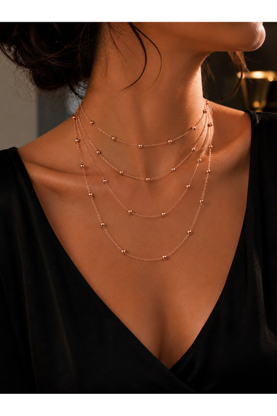Adata Jewelry قلادة نسائية مكونة من 4 قطع بلون وردي مع سلسلة ممتدة