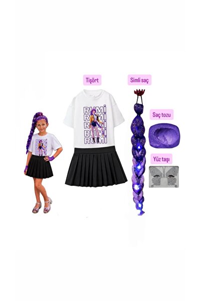 bemora kids kpop rumi baskılı huntrix iblis avcıları baskılı tişört + mor bal...