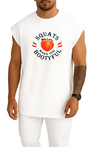 Bahriyeli Collection Oversized Squats Make You Bootyful Chest Printed Tank Top