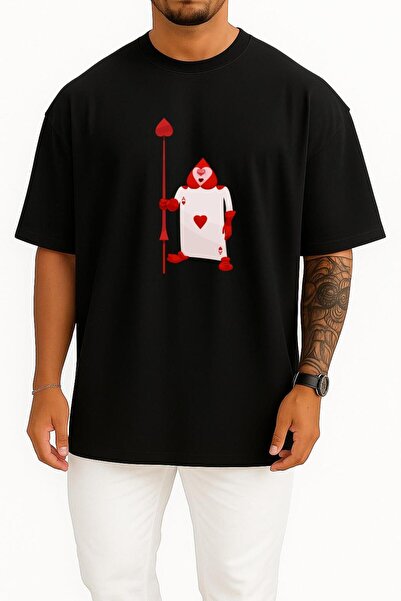Bahriyeli Collection Oversize Alice in Wonderland Heart Card Ace Chest Design...