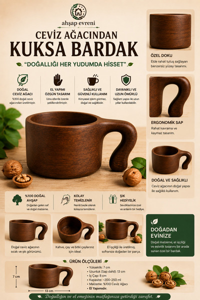 Genel Markalar Ahşap Evreni Ahşap Kuksa Bardak – Ceviz Ağacından El Yapımı