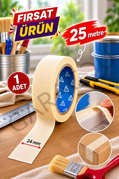 garaccu Maskeleme Boya Bandı Kağıt Bant 24 Mm Genişlik - 25 Metre - 1 Adet