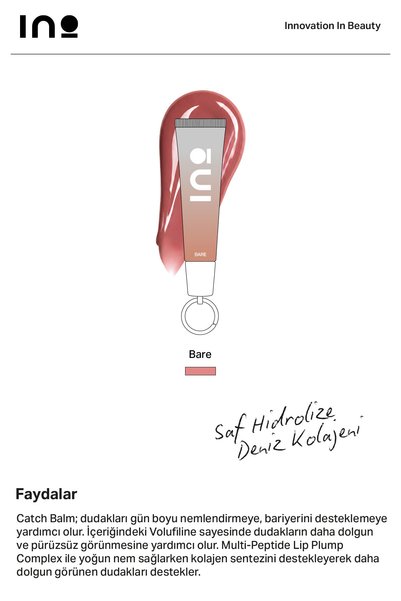inobeauty Bare - Lip Balm Gloss with Keychain – Volufiline, Marine Collagen, Peptide Complex |   15 ml