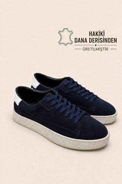 VARNAS Men's Navy Blue Suede Genuine Leather Casual Daily Lace-Up Sneaker Rub...