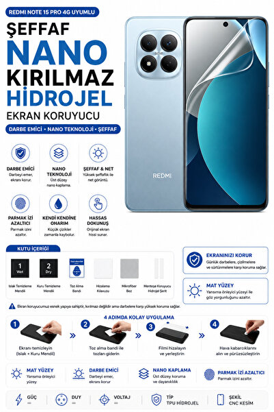 Astakos Redmi Note 15 Pro 4G Uyumlu Şeffaf Nano Kırılmaz Hidrojel Ekran Koruyucu