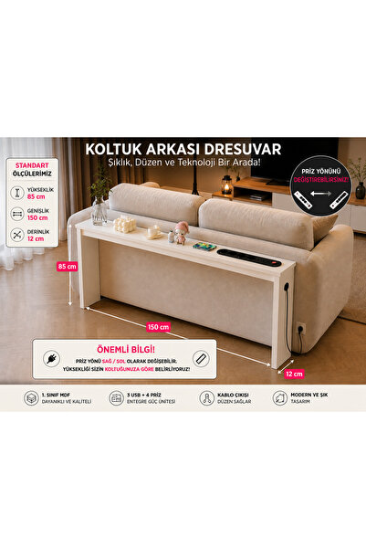TrMuko Café Royale Vintage & USB-Tech Konsol Raf - 3 USB + 4 Priz Girişli MDF...