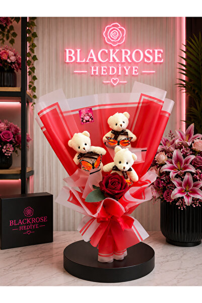 blackrosehediye Ayıcıklı Güllü Kelebekli Konsept Hediye Buket - Kelebek Buket...