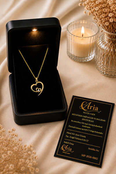 eva'sjewellery diamond Doğal Pırlantalı Kalp Kolye - 925 Ayar Gümüş, 14 Ayar ...