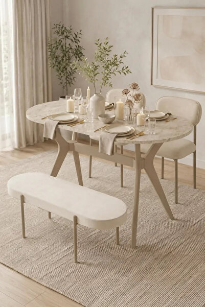 PLASMOB 70x120 Mutfak Masa Takımı 2 Sandalye 1 Bench Yıldız Model
