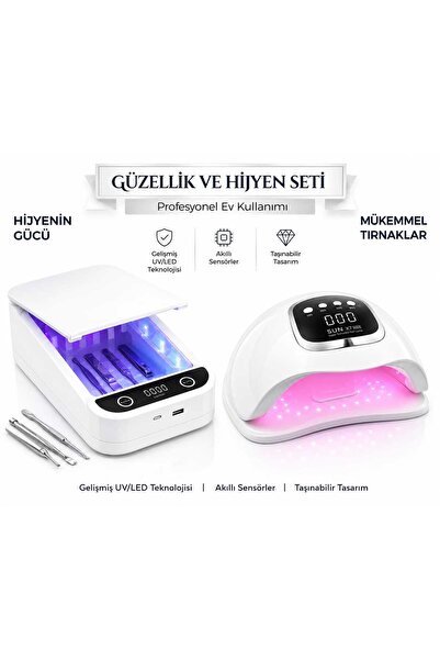 PİRAYE AKSESUAR 2'li UV Set - Tırnak Kurutucu Oje Kurutucu & Sterilizasyon Ci...