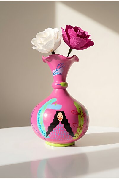 ARİENEL Dekoratif Seramik Vazo | Arienel Kızları | El Yapımı | 20x11 Cm | Pem...